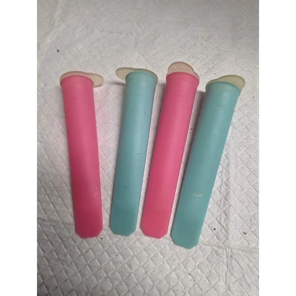 Tupperware Silicone Ice Pop Molds Set of 4 Reusable Freezer‎ Tubes Pink Teal